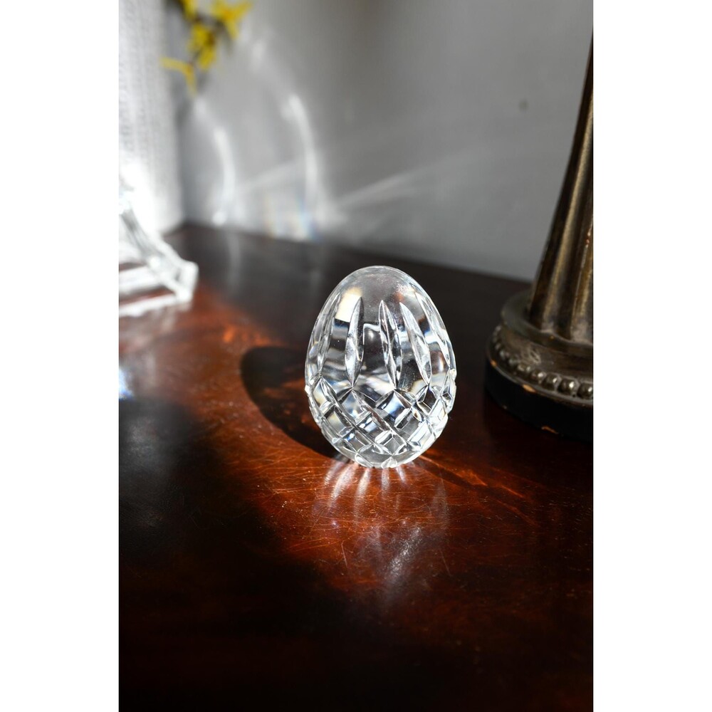 Vintage Cut Crystal Egg Paperweight | Hand Cut Diamond & Fan Pattern Glass Egg |